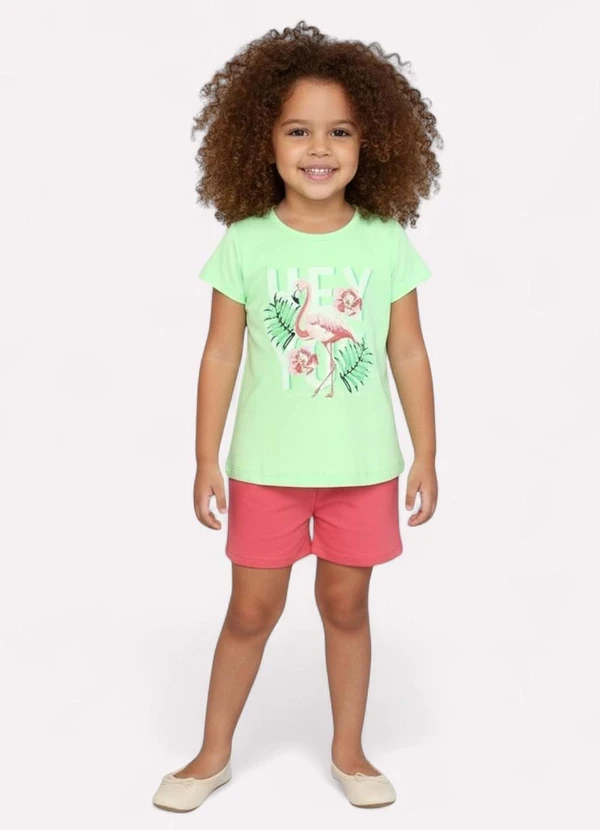 Kyly - Conjunto Infantil Menina Flamingo Verde