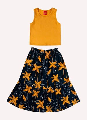 Kyly - Conjunto Infantil Menina Flamingos Amarelo - KYLY