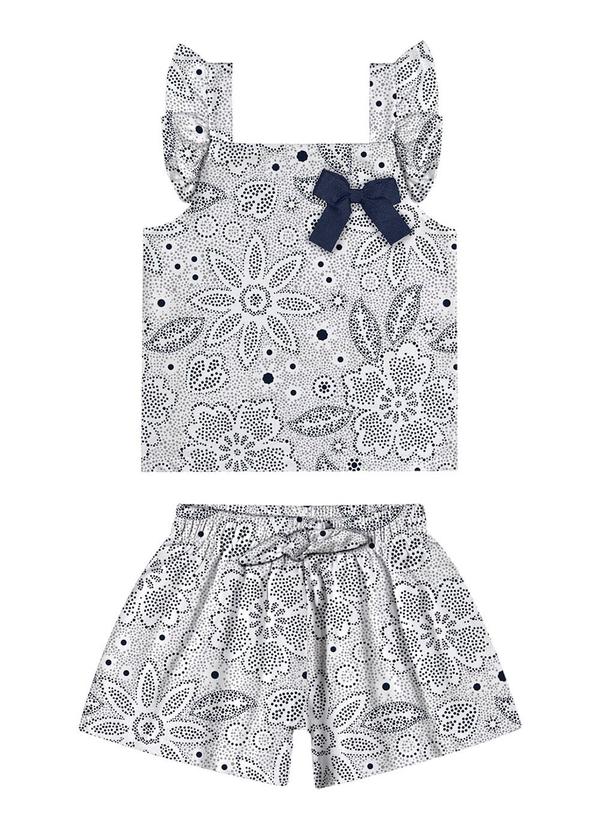 Kyly - Conjunto Infantil Menina Flor Azul Marinho