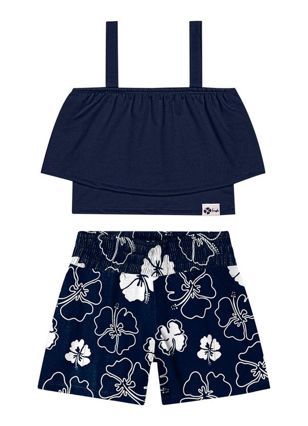 Kyly - Conjunto Infantil Menina Flor Azul Marinho