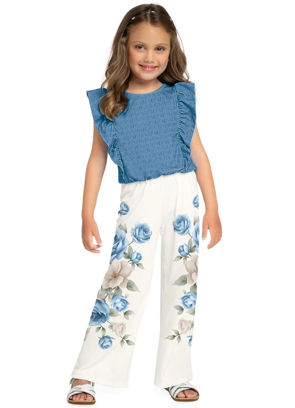 Milon - Conjunto Infantil Menina Flor Azul