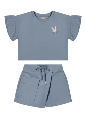 Colorittá - Conjunto Infantil Menina Flor Bordado Azul - COLORITTÁ