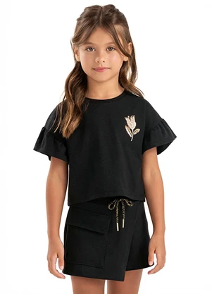 Colorittá - Conjunto Infantil Menina Flor Bordado Preto - COLORITTÁ