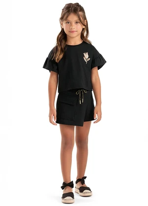 Colorittá - Conjunto Infantil Menina Flor Bordado Preto - COLORITTÁ