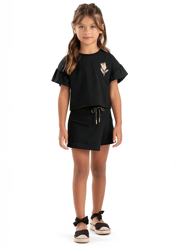 Colorittá - Conjunto Infantil Menina Flor Bordado Preto 2