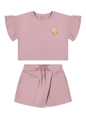 Colorittá - Conjunto Infantil Menina Flor Bordado Rosa - COLORITTÁ