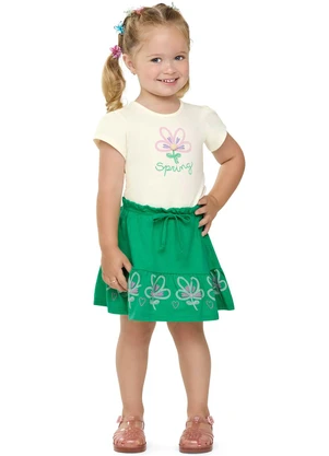 Elian - Conjunto Infantil Menina Flor com Pompom Bege - ELIAN