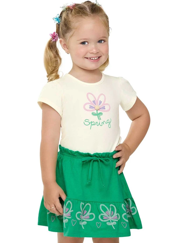 Elian - Conjunto Infantil Menina Flor com Pompom Bege