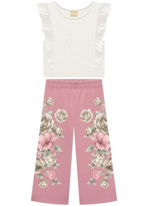 Milon - Conjunto Infantil Menina Flor Off White - MILON