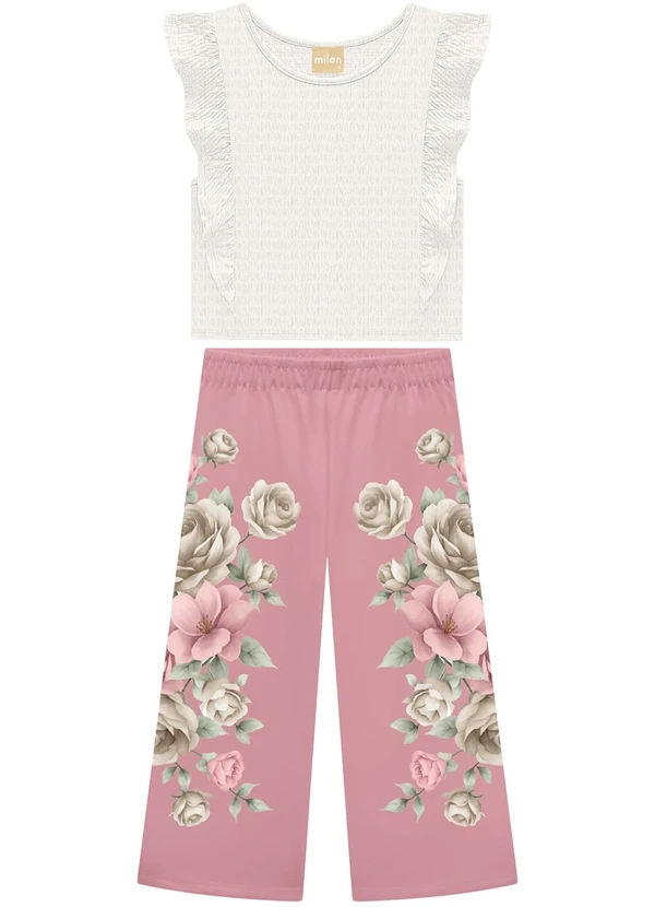 Milon - Conjunto Infantil Menina Flor Off White