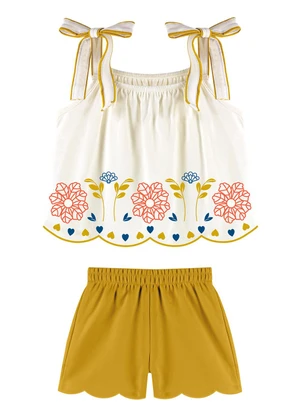 Nanai - Conjunto Infantil Menina Flor Off White - NANAI