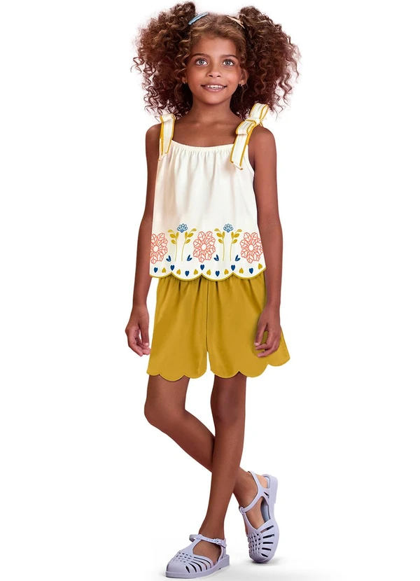 Nanai - Conjunto Infantil Menina Flor Off White