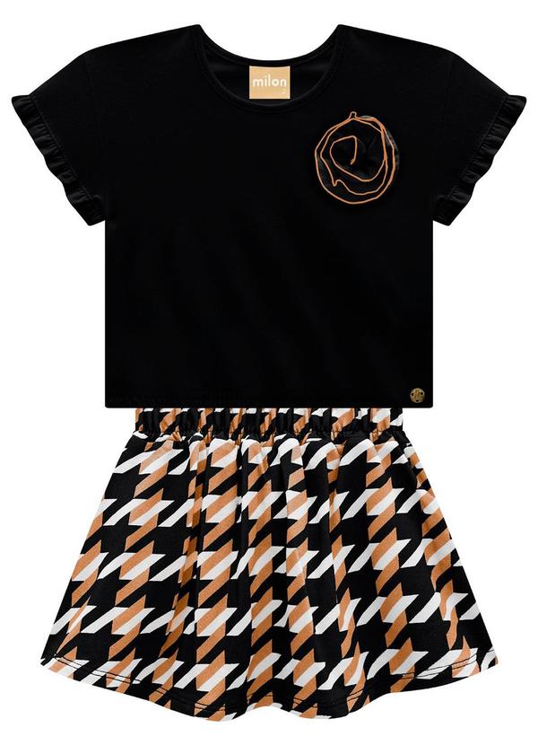 Milon - Conjunto Infantil Menina Flor Preto