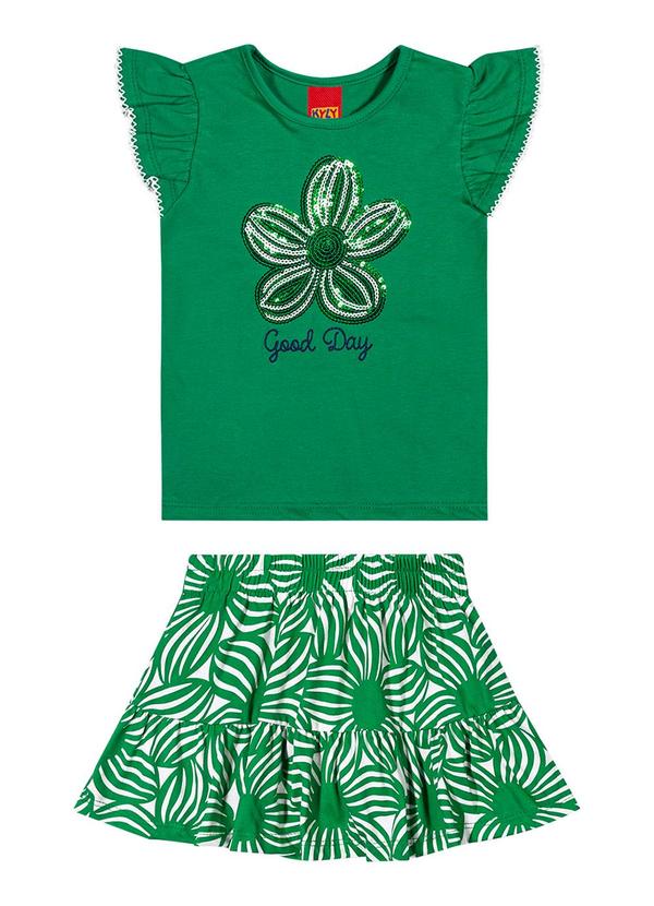Kyly - Conjunto Infantil Menina Flor Verde