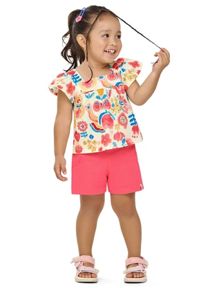 Elian - Conjunto Infantil Menina Floral Aquarela Bege - ELIAN