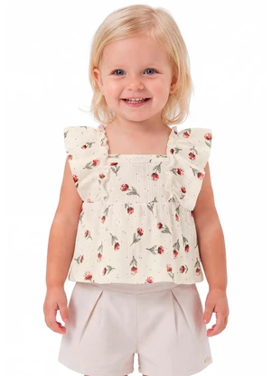 Colorittá - Conjunto Infantil Menina Floral Babados Bege - COLORITTÁ
