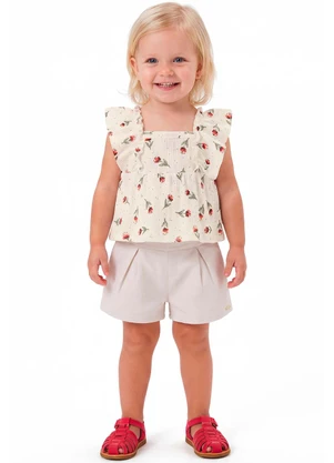 Colorittá - Conjunto Infantil Menina Floral Babados Bege - COLORITTÁ