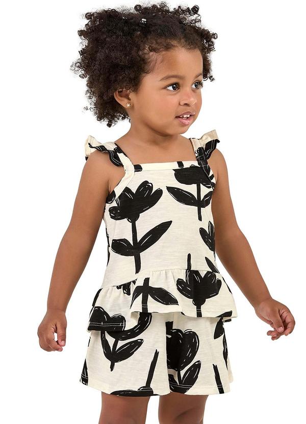 Elian - Conjunto Infantil Menina Floral Bicolor Bege 1