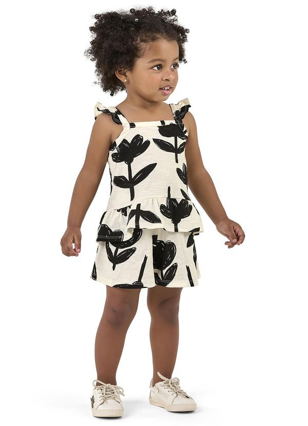 Elian - Conjunto Infantil Menina Floral Bicolor Bege 2