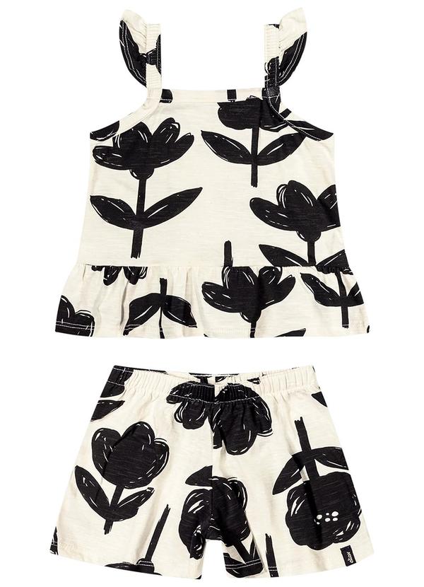 Elian - Conjunto Infantil Menina Floral Bicolor Bege 3