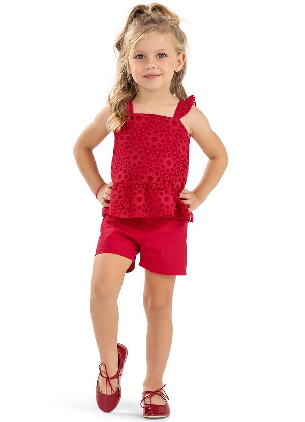 Elian - Conjunto Infantil Menina Floral Elian Vermelho