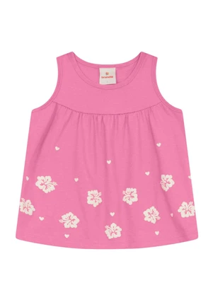 Brandili - Conjunto Infantil Menina Floral em Puff Rosa - BRANDILI