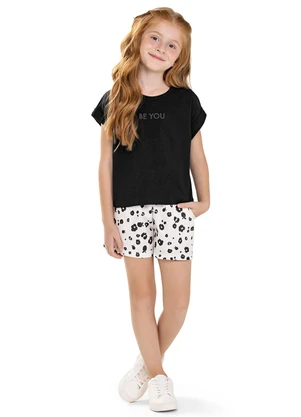 Colorittá - Conjunto Infantil Menina Floral Print Preto - COLORITTÁ