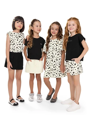 Colorittá - Conjunto Infantil Menina Floral Print Preto - COLORITTÁ