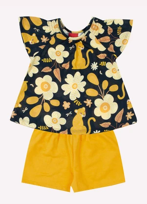 Kyly - Conjunto Infantil Menina Flores Azul Marinho - KYLY