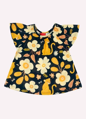 Kyly - Conjunto Infantil Menina Flores Azul Marinho - KYLY