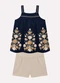 Milon - Conjunto Infantil Menina Flores Azul Marinho - variação: Azul Marinho