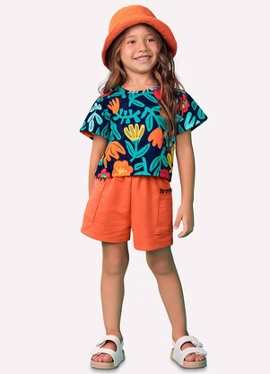 Nanai - Conjunto Infantil Menina Flores Azul Marinho - NANAI