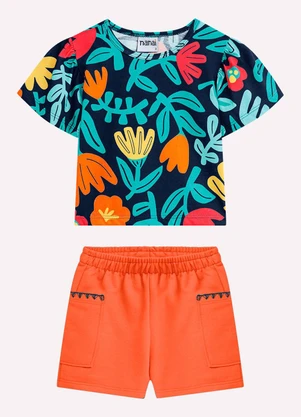 Nanai - Conjunto Infantil Menina Flores Azul Marinho - NANAI