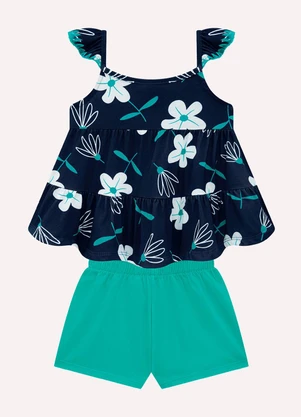 Kyly - Conjunto Infantil Menina Flores Azul Marinho - KYLY
