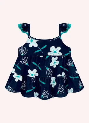 Kyly - Conjunto Infantil Menina Flores Azul Marinho - KYLY