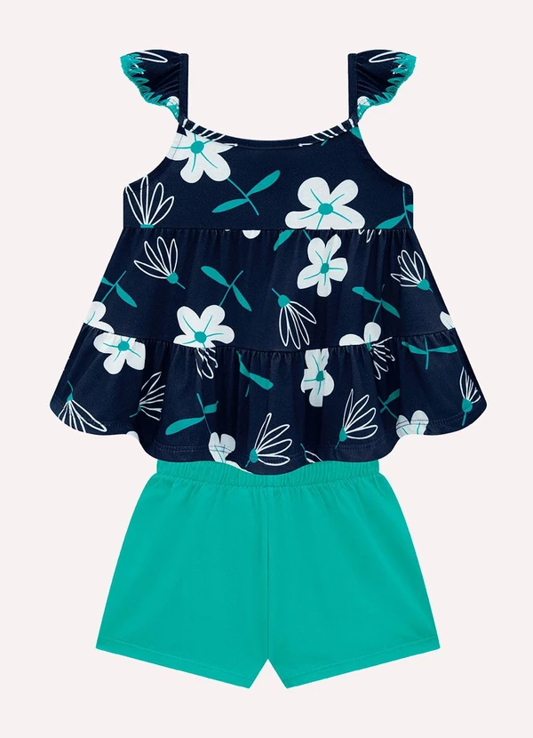 Kyly - Conjunto Infantil Menina Flores Azul Marinho 1