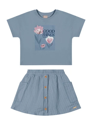 Colorittá - Conjunto Infantil Menina Flores Azul - COLORITTÁ