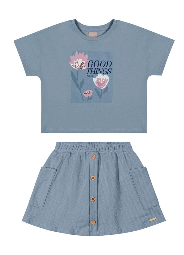 Colorittá - Conjunto Infantil Menina Flores Azul