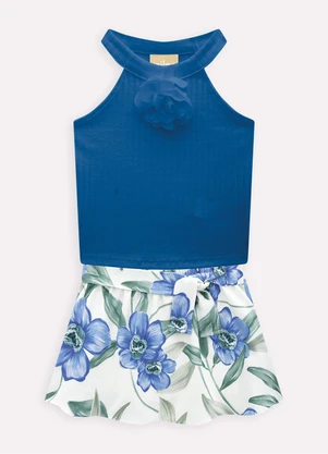 Milon - Conjunto Infantil Menina Flores  Azul - MILON