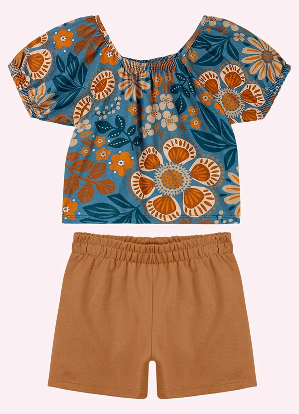 Nanai - Conjunto Infantil Menina Flores Azul