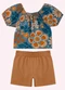 Nanai - Conjunto Infantil Menina Flores Preto - variação: Azul