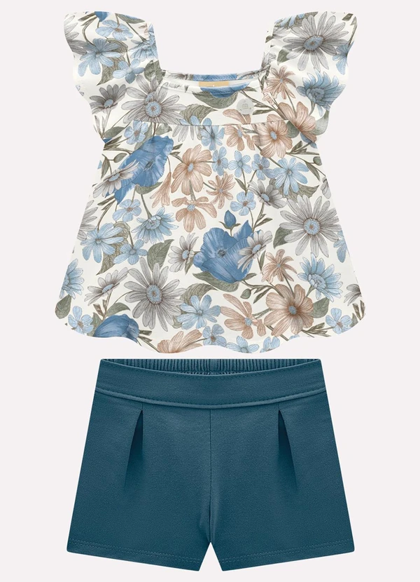 Milon - Conjunto Infantil Menina Flores Azul