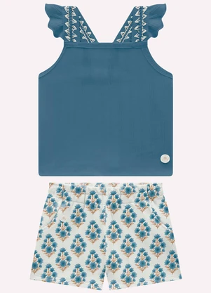 Milon - Conjunto Infantil Menina Flores Azul - MILON
