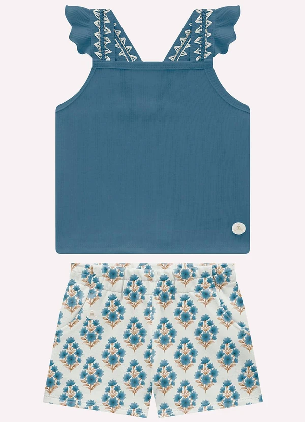 Milon - Conjunto Infantil Menina Flores Azul