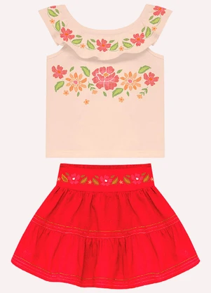 Nanai - Conjunto Infantil Menina Flores Bege - NANAI