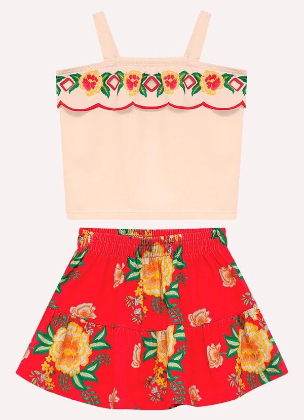Nanai - Conjunto Infantil Menina Flores Bege