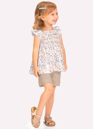 Milon - Conjunto Infantil Menina Flores Bege - MILON
