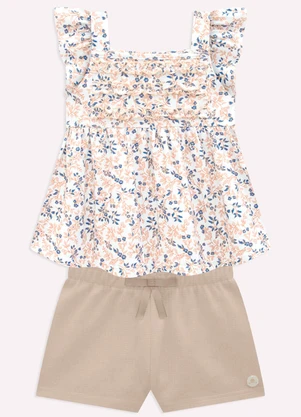 Milon - Conjunto Infantil Menina Flores Bege - MILON
