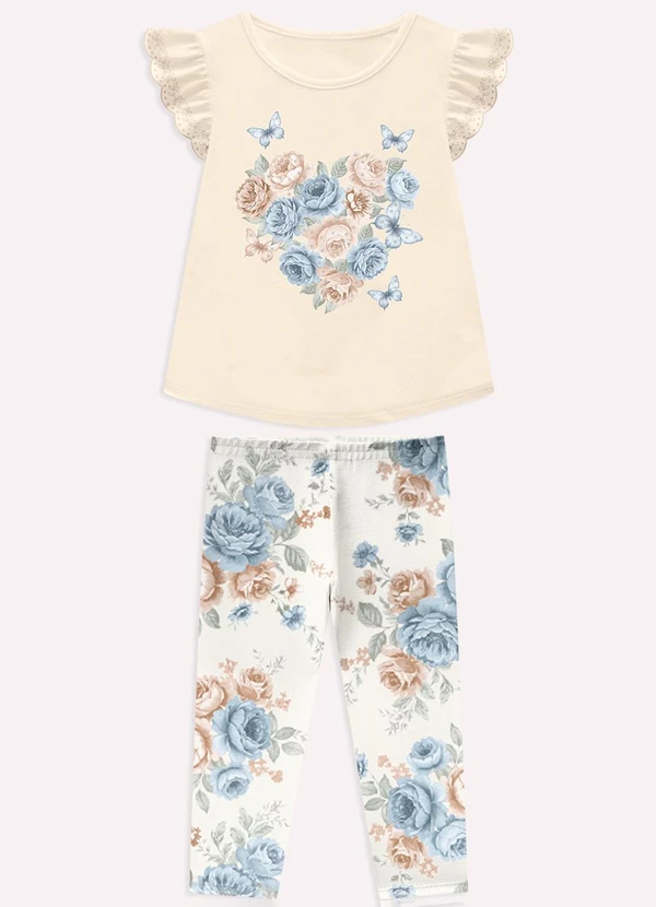 Milon - Conjunto Infantil Menina Flores Bege