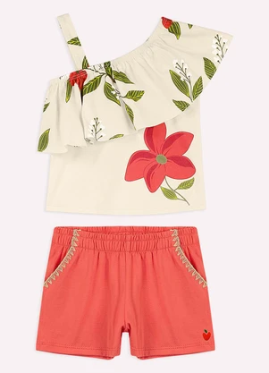 Nanai - Conjunto Infantil Menina Flores Bege - NANAI